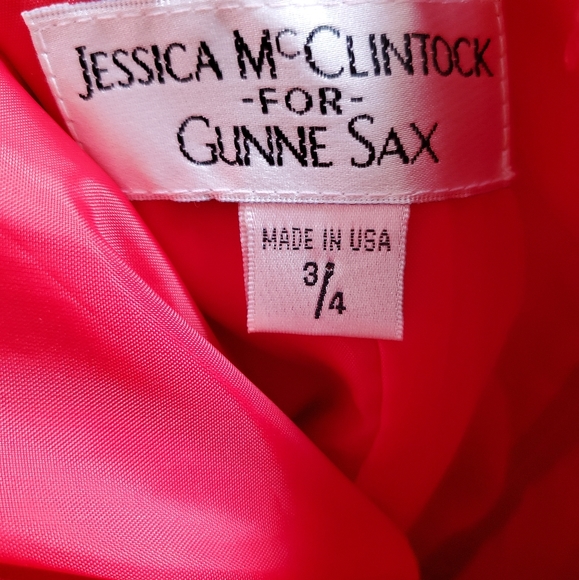 80's Vintage Red Satin Jessica McClintock Gunne Sax Cocktail Dress Size 3/4 XS - Picture 4 of 5